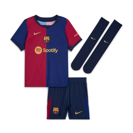 Equipación Nike Dri-FIT de 3 piezas para niños pequeños de local del Barcelona 23/24