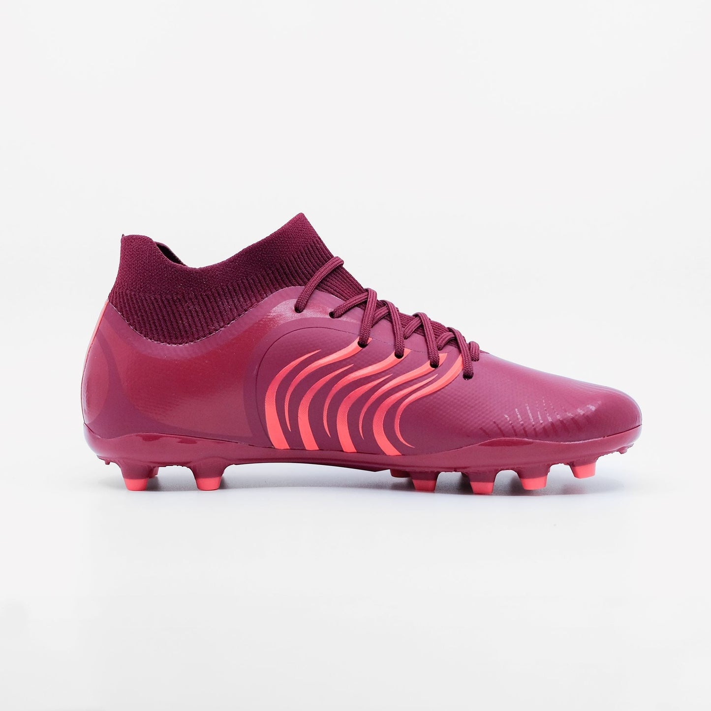 IDA Rise Women's Soccer Cleat, Burgundy, FG/AG, Firm Ground, Artificial Ground, Ankle sock, inside of cleat has light coral wavy stripes